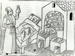 Ein Patient mit einem Arzt und einem Apotheker aus 